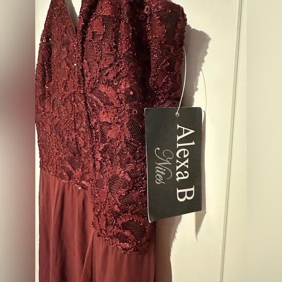 NWT Alexa B Nites Burgundy Full Length Sequin Top Dress 16W - Picture 7 of 9